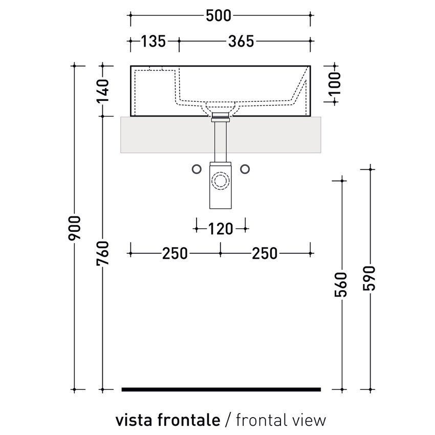 Immagine di Flaminia APPLIGHT 5025 lavabo reversibile L.50 P.25 cm, da appoggio con piano rubinetteria, senza troppopieno, colore bianco latte finitura opaco AP5025LAT