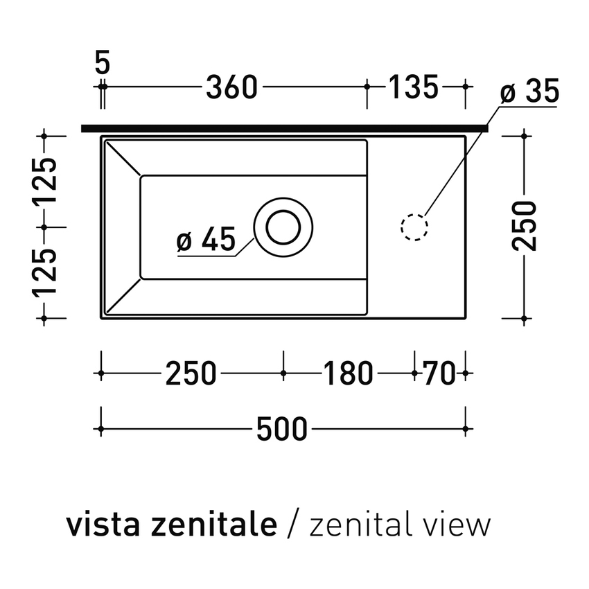 Immagine di Flaminia APPLIGHT 5025 DX lavabo L.50 P.25 cm, sospeso con piano rubinetteria a destra, senza troppopieno, colore bianco latte finitura lucido AP5025DXLAT