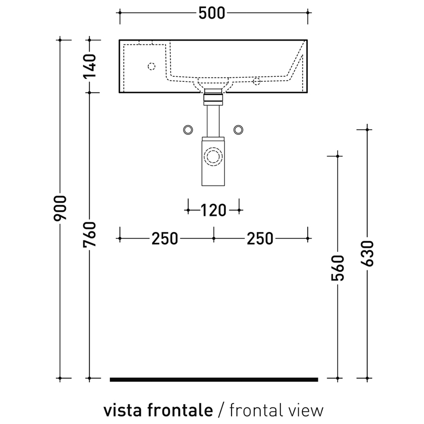 Immagine di Flaminia APPLIGHT 5025 SX lavabo L.50 P.25 cm, sospeso con piano rubinetteria a sinistra, senza troppopieno, colore carbone finitura opaco AP5025SXCAR
