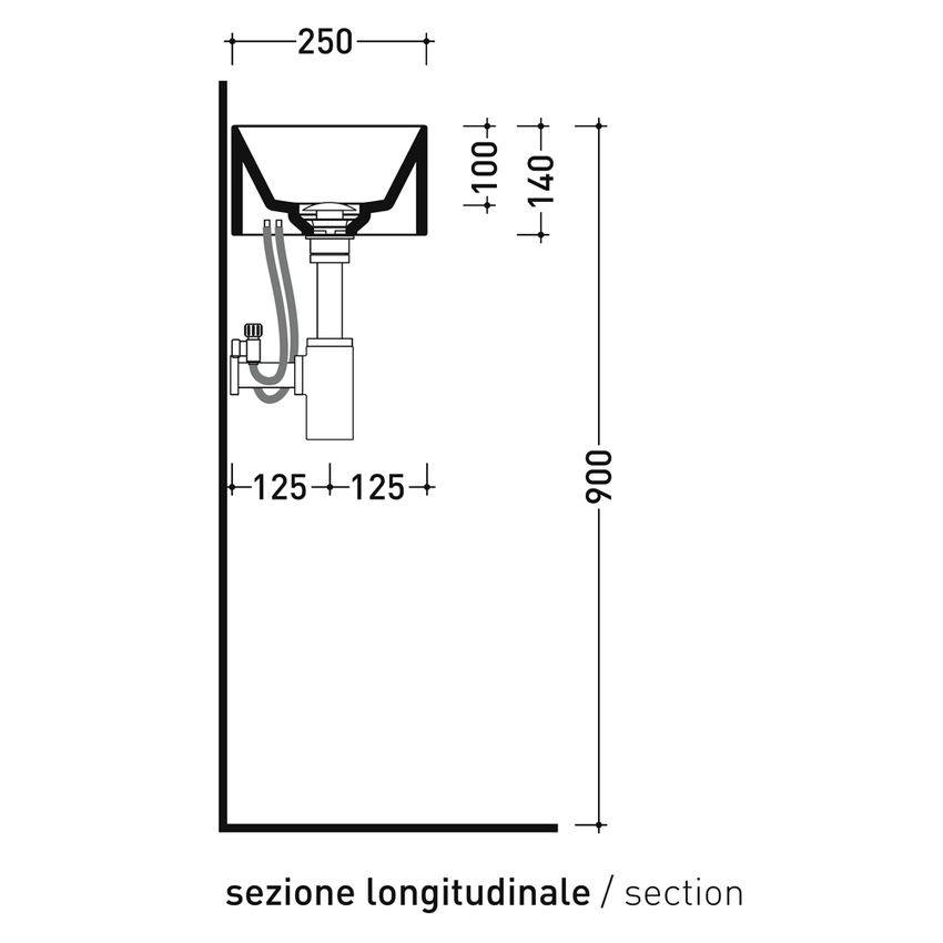 Immagine di Flaminia APPLIGHT 5025 SX lavabo L.50 P.25 cm, sospeso con piano rubinetteria a sinistra, senza troppopieno, colore carbone finitura opaco AP5025SXCAR