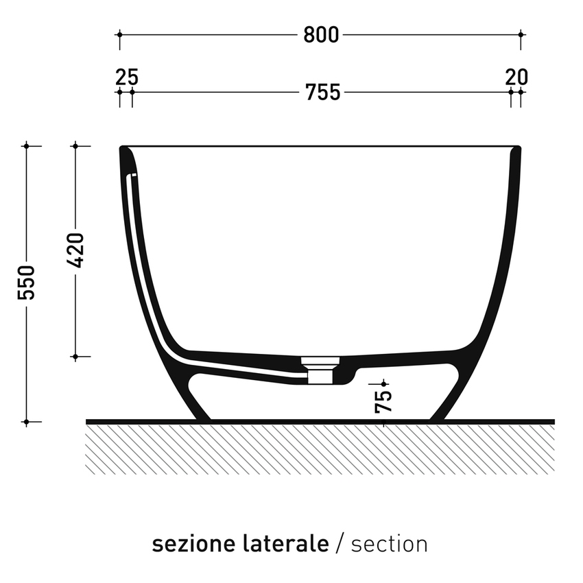 Immagine di Flaminia APP TUB vasca freestanding 170 cm, con troppopieno, colore cenere finitura opaco AP170VCEN