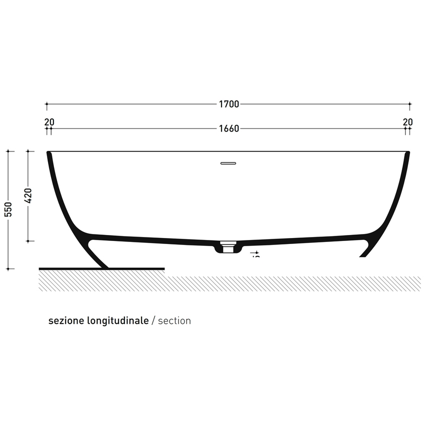 Immagine di Flaminia APP TUB vasca freestanding 170 cm, con troppopieno, colore cenere finitura opaco AP170VCEN