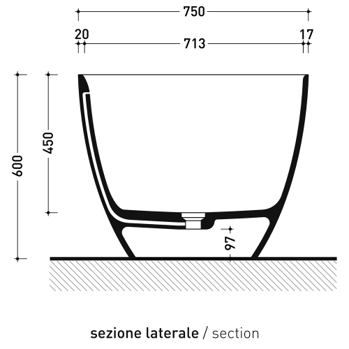 Immagine di Flaminia APP TUB vasca freestanding 160 cm, con troppopieno, colore bianco latte finitura opaco AP160VLAT