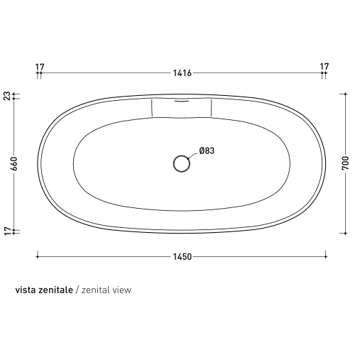 Immagine di Flaminia APP TUB vasca freestanding 145 cm, con troppopieno, colore bianco finitura lucido AP145VB