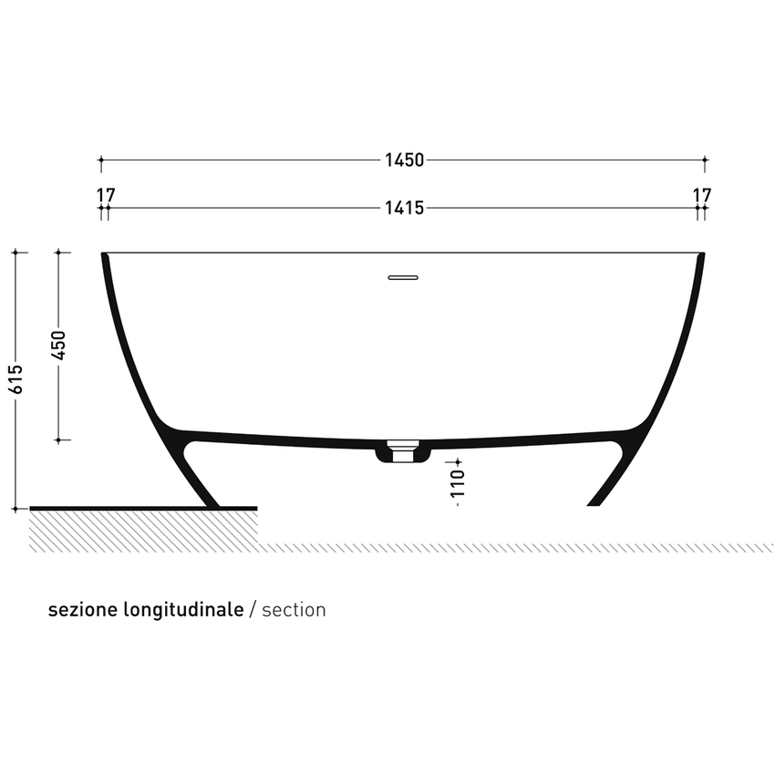Immagine di Flaminia APP TUB vasca freestanding 145 cm, con troppopieno, colore argilla finitura opaco AP145VARG