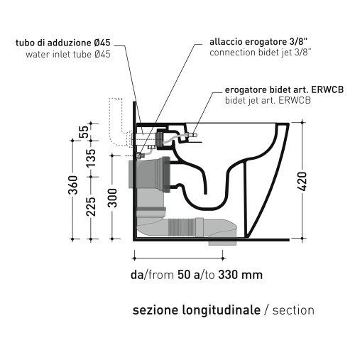 Immagine di Flaminia LINK PLUS vaso back to wall con sistema goclean®, con scarico S/P ed erogatore bidet finitura cromo, senza sedile, colore bianco finitura lucido LK117RGE