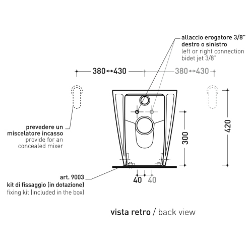 Immagine di Flaminia LINK PLUS vaso back to wall con sistema goclean®, con scarico S/P ed erogatore bidet finitura cromo, senza sedile, colore bianco finitura lucido LK117RGE