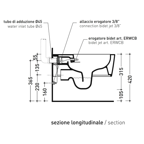 Immagine di Flaminia LINK vaso sospeso con sistema goclean®, con erogatore bidet finitura cromo, senza sedile, colore bianco finitura lucido 5051/WCGE