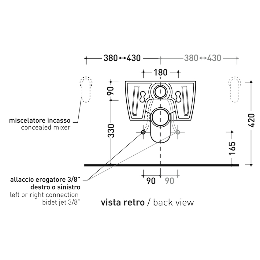 Immagine di Flaminia LINK vaso sospeso con sistema goclean®, con erogatore bidet finitura cromo, senza sedile, colore bianco finitura lucido 5051/WCGE