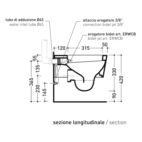 Immagine di Flaminia MINI LINK vaso sospeso, con erogatore bidet finitura cromo, senza sedile, colore bianco finitura lucido 5064E