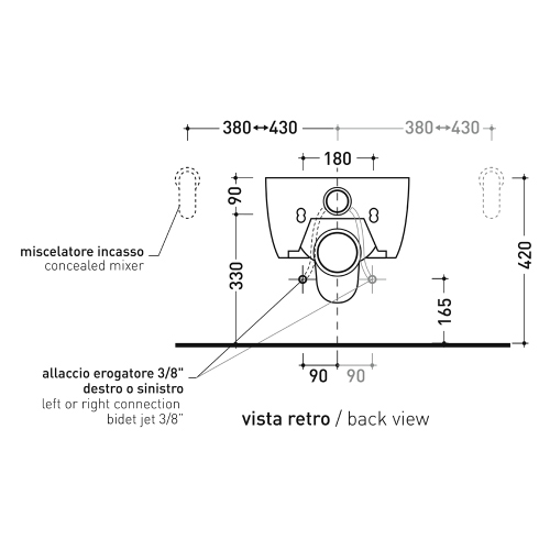 Immagine di Flaminia MINI LINK vaso sospeso, con erogatore bidet finitura cromo, senza sedile, colore bianco finitura lucido 5064E