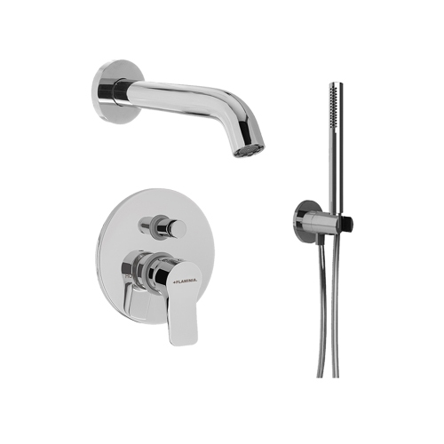 Immagine di Flaminia APP set vasca con miscelatore monocomando ad incasso con deviatore e corpo incasso, bocca di erogazione, doccetta, supporto e flessibile, finitura cromo AP296