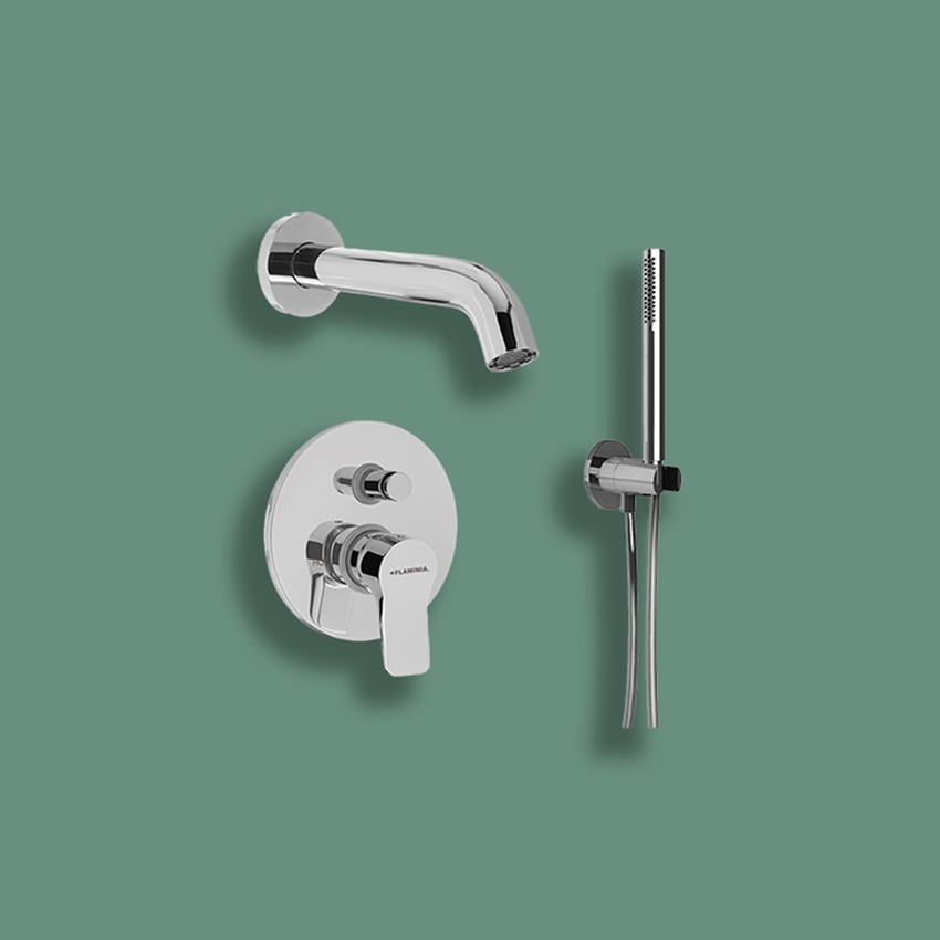 Immagine di Flaminia APP set vasca con miscelatore monocomando ad incasso con deviatore e corpo incasso, bocca di erogazione, doccetta, supporto e flessibile, finitura cromo AP296