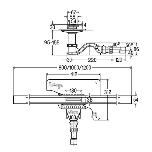 Immagine di Viega ADVANTIX CLEVIVA Profilo Corriacqua L.120cm, griglia, sifone, flangia di montaggio, guaina impermeabilizzante premontata, finitura acciaio inox/opaco 794484