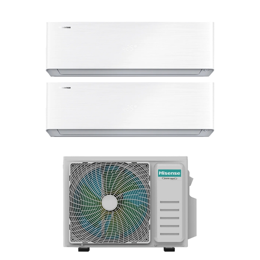 Immagine di Hisense ENERGY PRO X R32 Climatizzatore a parete dual split inverter Wi-Fi bianco | unità esterna 5 kW unità interne 12000+12000 BTU 2AMW52U4RXC+QH[35|35]XV3AG