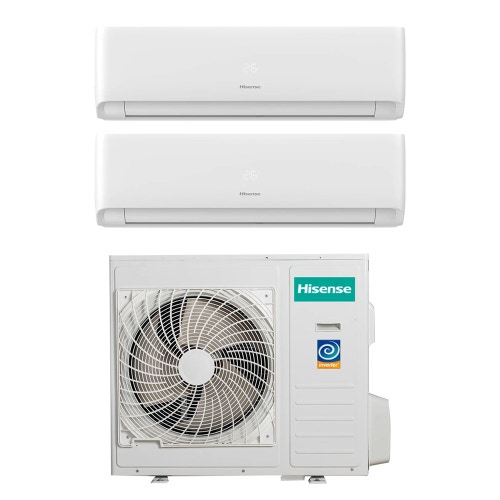 Immagine di Hisense Ecosense R32 Climatizzatore a parete dual split inverter Wi-Fi bianco | unità esterna 10 kW unità interne 12000+18000 BTU 4AMW105U4RAA+KF[35]XR01G+KF[50]BS01G