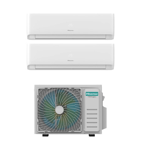 Immagine di Hisense Ecosense R32 Climatizzatore a parete dual split inverter Wi-Fi bianco | unità esterna 4.1 kW unità interne 7000+12000 BTU 2AMW42U4RGC+KF[20]MR01G+KF[35]XR01G