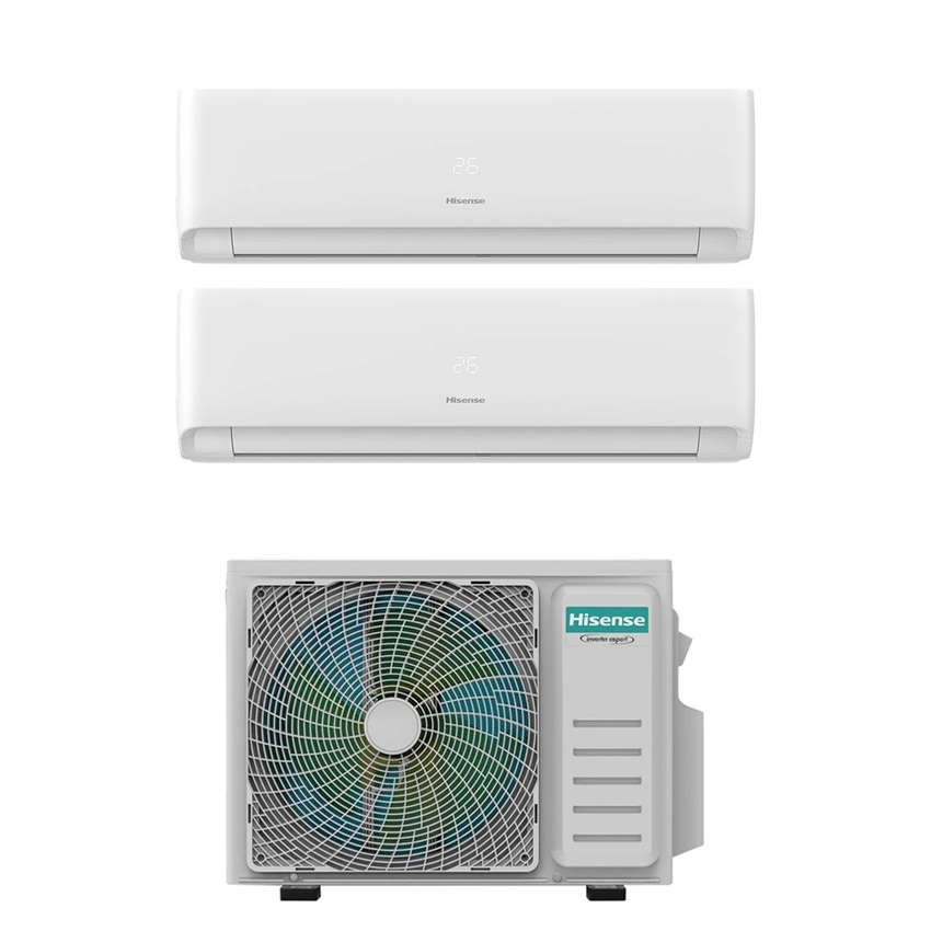 Immagine di Hisense Ecosense R32 Climatizzatore a parete dual split inverter Wi-Fi bianco | unità esterna 5 kW unità interne 7000+7000 BTU 2AMW52U4RXC+KF[20|20]MR01G