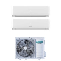 Immagine di Hisense Ecosense R32 Climatizzatore a parete dual split inverter Wi-Fi bianco | unità esterna 5.5 kW unità interne 7000+9000 BTU 3AMW52U4RJC+KF[20|25]MR01G