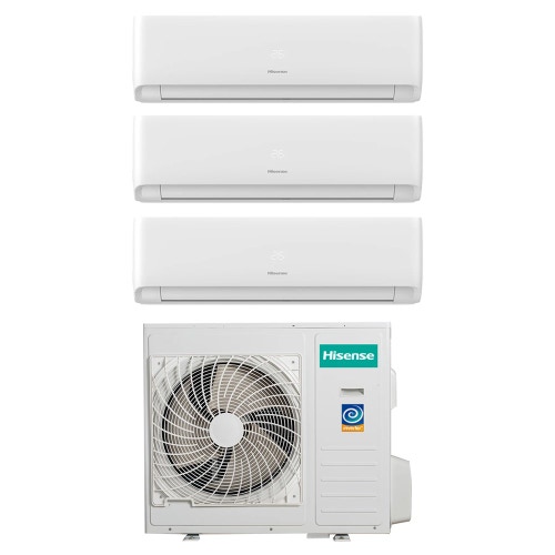 Immagine di Hisense Ecosense R32 Climatizzatore a parete trial split inverter Wi-Fi bianco | unità esterna 10 kW unità interne 9000+9000+18000 BTU 4AMW105U4RAA+KF[25|25]MR01G+KF[50]BS01G