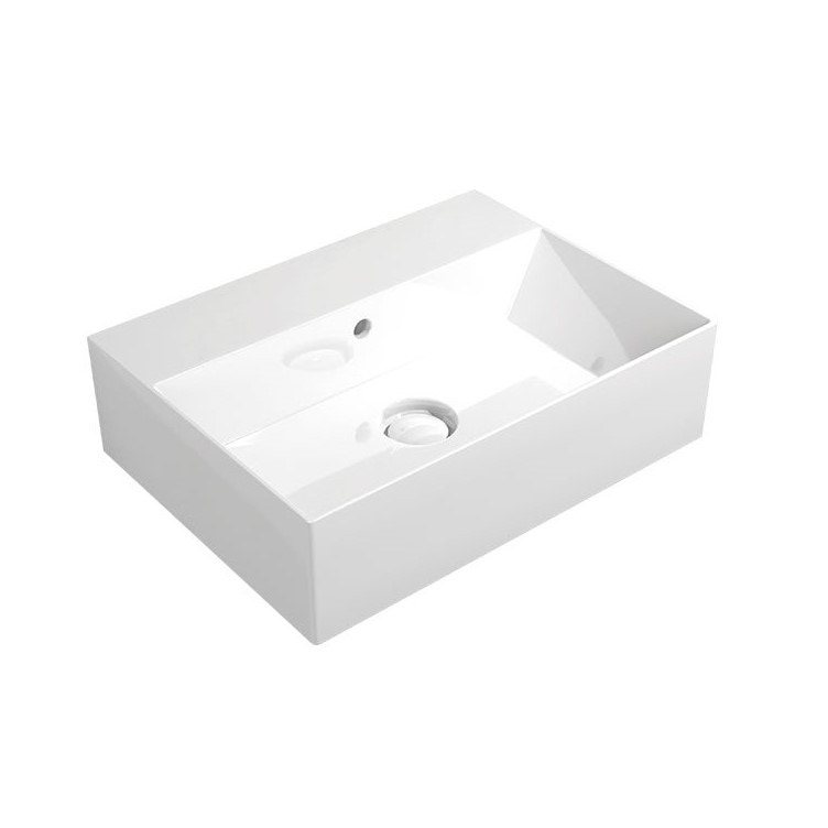 Immagine di Flaminia APPLIGHT lavabo L.50 P.37 cm, da appoggio o sospeso con piano rubinetteria, con troppopieno, colore bianco finitura lucido AP5037