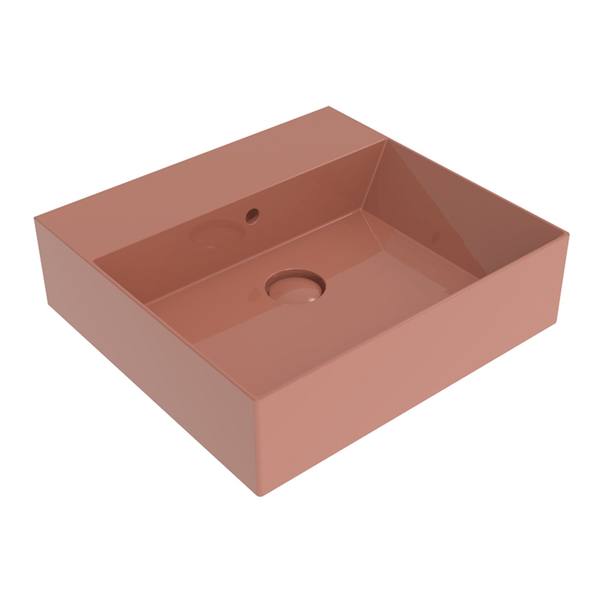 Immagine di Flaminia APPLIGHT lavabo L.50 P.47 cm, da appoggio o sospeso con piano rubinetteria, con troppopieno, colore terracotta finitura lucido AP5047TC