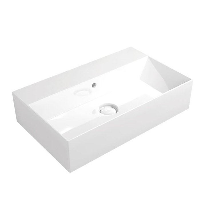 Immagine di Flaminia APPLIGHT lavabo L.60 P.37 cm, da appoggio o sospeso con piano rubinetteria, con troppopieno, colore bianco finitura lucido AP6037