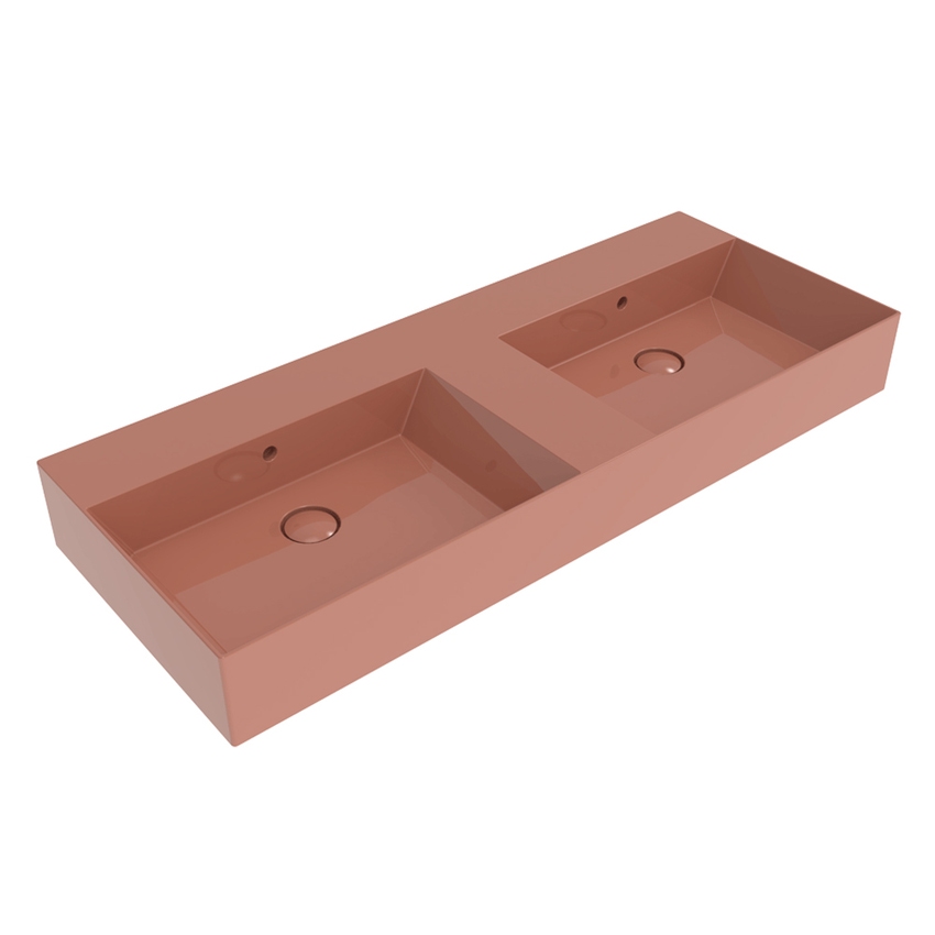 Immagine di Flaminia APPLIGHT lavabo L.120 P.47 cm doppia vasca, da appoggio o sospeso con piano rubinetteria, con troppopieno, colore terracotta finitura lucido AP120LTC