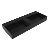 Immagine di Flaminia APPLIGHT 120 lavabo L.120 P.47 cm doppia vasca, da appoggio o sospeso con piano rubinetteria, con troppopieno, colore carbone finitura opaco AP120LCAR