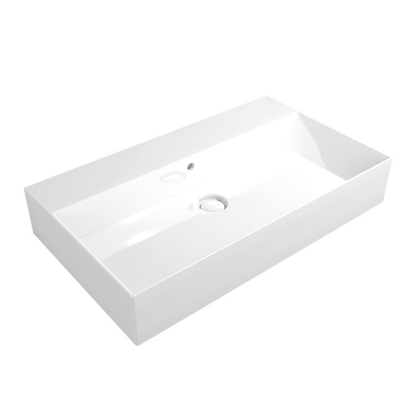Immagine di Flaminia APPLIGHT lavabo L.80 P.47 cm, da appoggio o sospeso con piano rubinetteria, con troppopieno, colore bianco finitura lucido AP8047