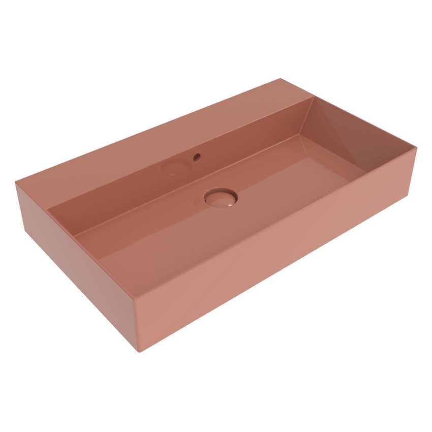 Immagine di Flaminia APPLIGHT lavabo L.80 P.47 cm, da appoggio o sospeso con piano rubinetteria, con troppopieno, colore terracotta finitura lucido AP8047TC