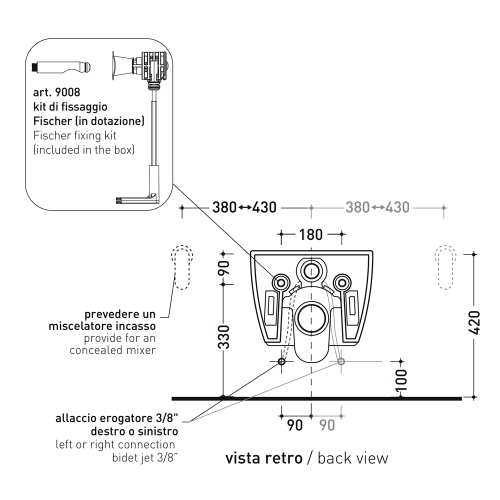 Immagine di Flaminia APP vaso sospeso con sistema goclean®, senza sedile, con erogatore bidet, colore bianco finitura lucido AP118GE