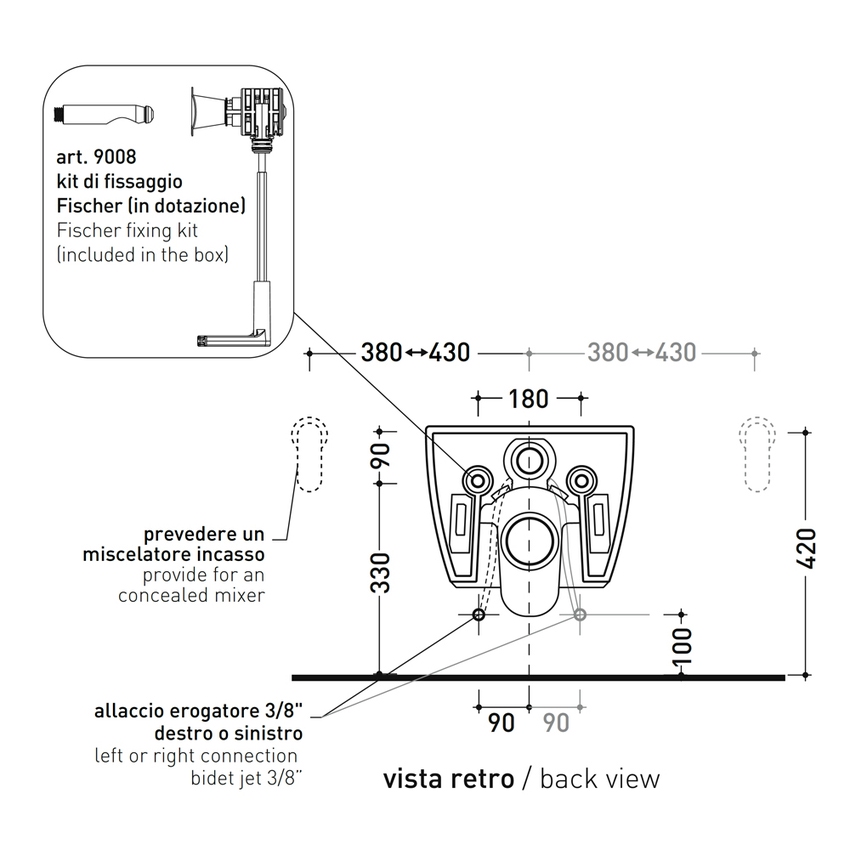 Immagine di Flaminia APP vaso sospeso con sistema goclean®, senza sedile, con erogatore bidet, colore bianco finitura lucido AP118GE