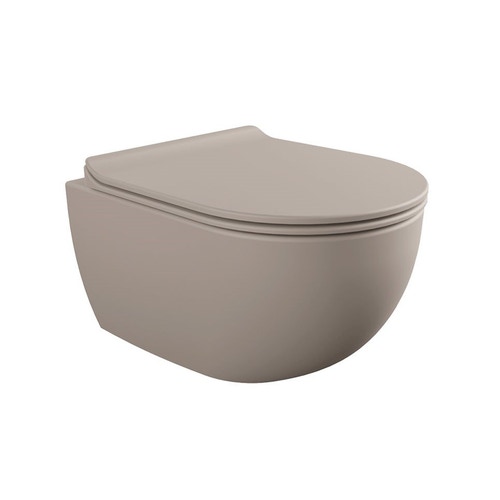 Immagine di Flaminia MINIAPP set sanitari sospesi, vaso con sistema goclean® e coprivaso slim con discesa rallentata, bidet monoforo con troppopieno, colore argilla finitura opaco AP119GARG+AP219ARG+QKCW09ARG