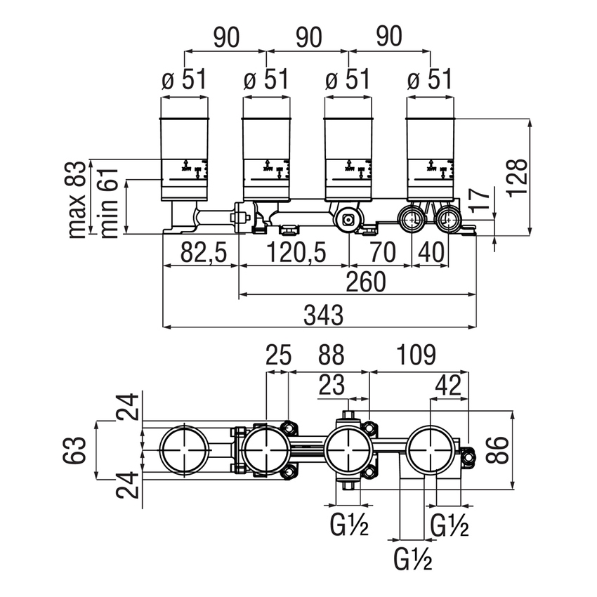 Immagine di Nobili Corpo incasso per miscelatore monocomando per vasca WE81201/T