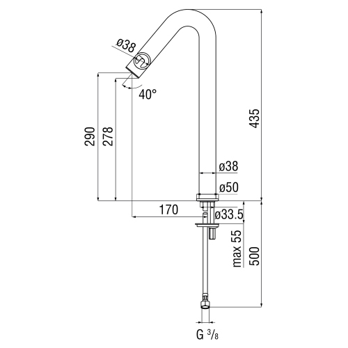 Immagine di Nobili SOLE miscelatore monocomando bacinella H.44 cm, senza scarico, finitura inox spazzolato SO130128/3IX