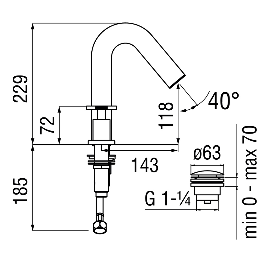 Immagine di Nobili SOLE batteria 3 fori per lavabo, con scarico push 1 1/4”, finitura inox spazzolato SO130211/2IX