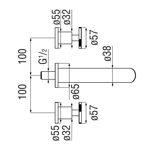 Immagine di Nobili SOLE batteria 3 fori a parete per lavabo, da incasso, senza scarico e senza corpo incasso, finitura inox spazzolato SO130298/EIX