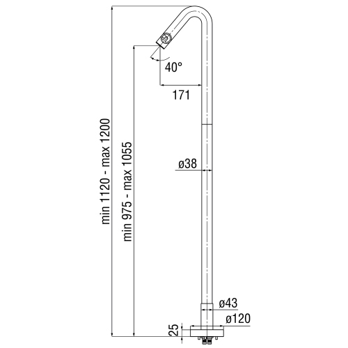 Immagine di Nobili SOLE miscelatore monocomando per lavabo a pavimento H.120 cm, senza scarico e senza corpo incasso, finitura inox spazzolato SO130188/3IX