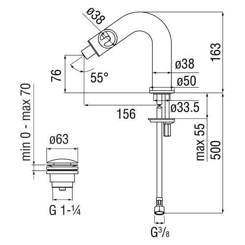 Immagine di Nobili SOLE miscelatore monocomando per bidet H.16 cm, con scarico push 1 1/4”, finitura inox spazzolato SO130119/2IX