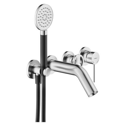 Immagine di Nobili SOLE miscelatore monocomando ad incasso per vasca, deviatore 2 vie, senza corpo incasso, doccetta monogetto e flessibile 150 cm, finitura inox spazzolato WEBK110/91SOIX