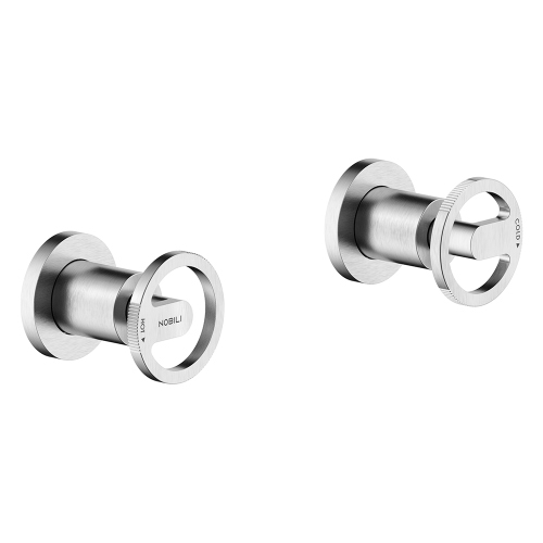 Immagine di Nobili SOLE coppia di rubinetti d'arresto ad incasso, a 2 vie, finitura inox spazzolato SOK130208IX