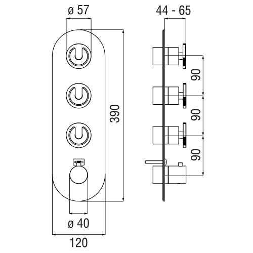 Immagine di Nobili SOLE miscelatore termostatico ad incasso per doccia, 3 o 4 vie, senza copro incasso, finitura inox spazzolato SO130103IX