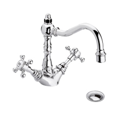 Immagine di Bellosta EDWARD miscelatore lavabo monoforo H.19 cm, con bocca alta girevole, con scarico, finitura cromo 01-0805/5/C