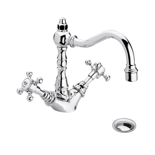 Immagine di Bellosta EDWARD miscelatore lavabo monoforo H.19 cm, con bocca alta girevole, con scarico, finitura dorato 04-0805/5/C