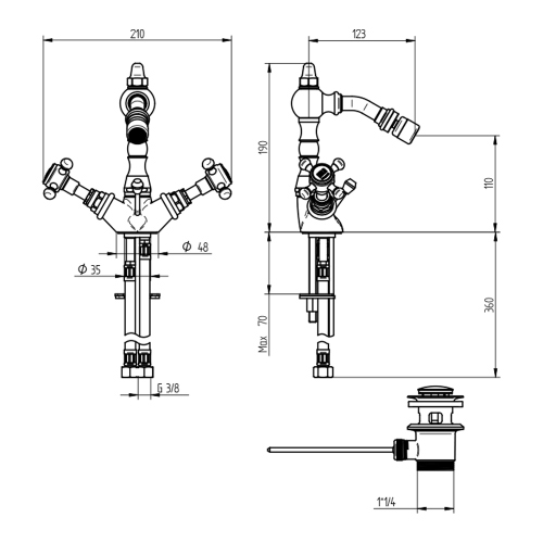 Immagine di Bellosta EDWARD miscelatore bidet monoforo H.19 cm, con bocca alta girevole, con scarico, finitura cromo 01-0807/5/C