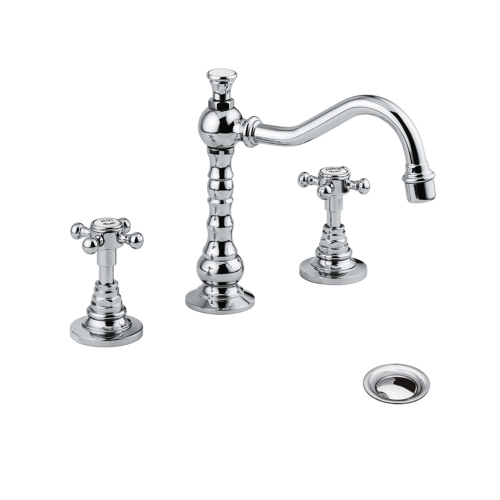 Immagine di Bellosta EDWARD batteria lavabo 3 fori, con scarico e bocca alta girevole, finitura dorato 04-0805/4/C