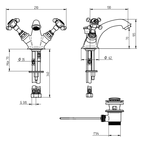 Immagine di Bellosta EDWARD gruppo lavabo monoforo, con scarico, finitura cromo 01-0805/1/C
