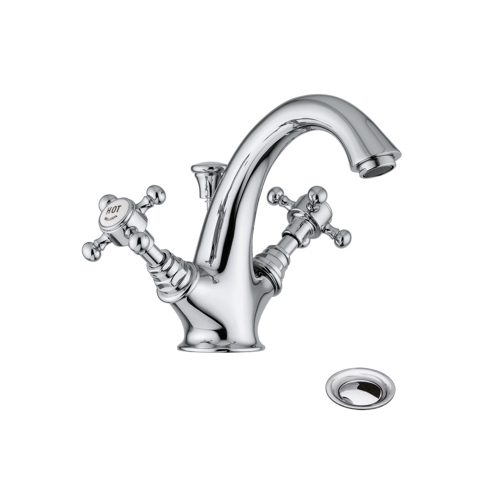 Immagine di Bellosta EDWARD gruppo lavabo monoforo, con scarico e bocca alta, finitura dorato 04-0805/2/C