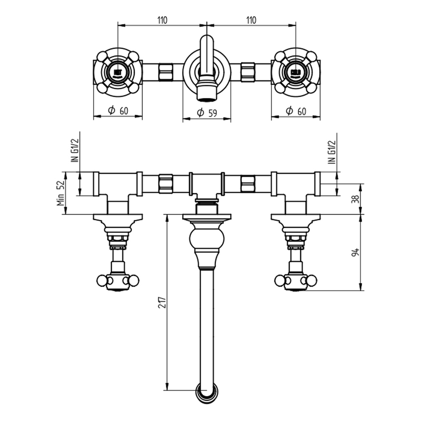 Immagine di Bellosta EDWARD gruppo lavabo da parete, senza scarico e senza corpo incasso, finitura cromo 01-0805/3/C/E